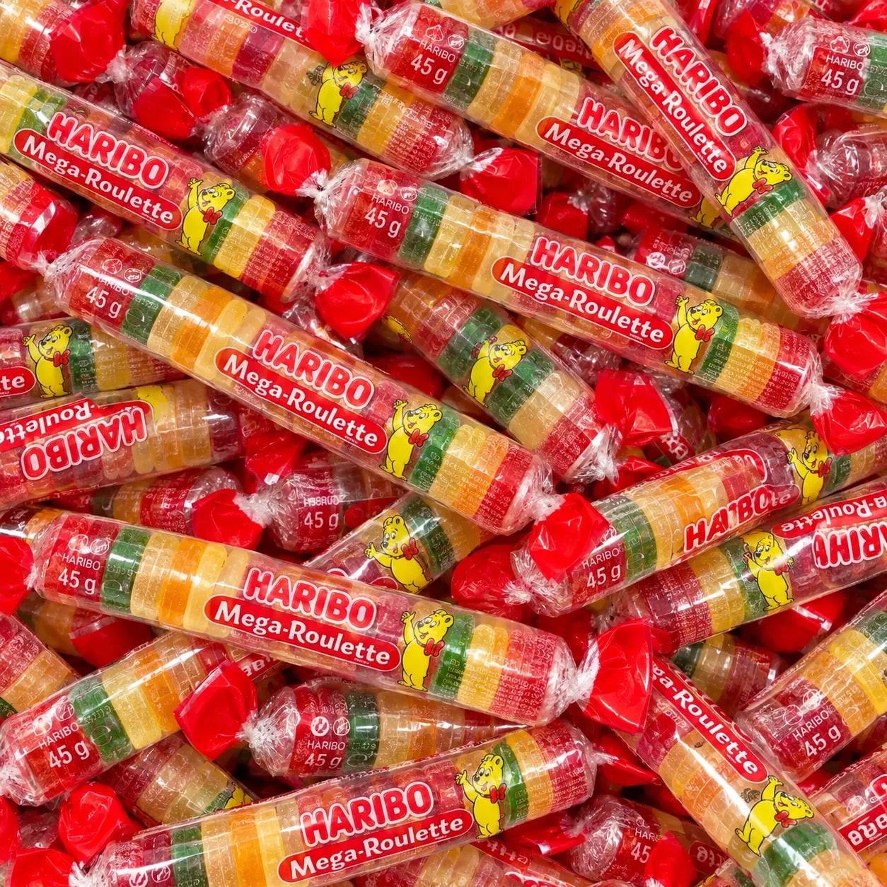 Rouleaux Haribo Roulette multicolores dans leur emballage